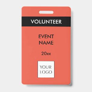 Coral Red and Black Event Volunteer Logo Badge
