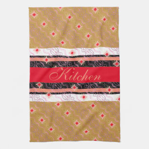 Coral Red and Black Kitchen Towel