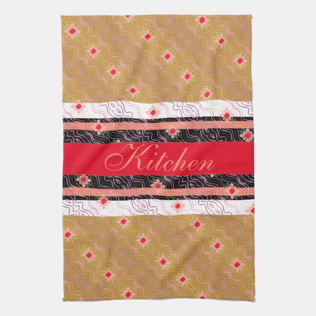 Coral Red and Black Kitchen Towel (Vertical)