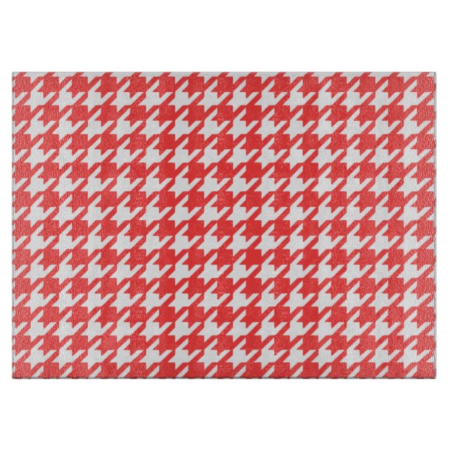 Coral Red and White Houndstooth Pattern Cutting Board (Front)