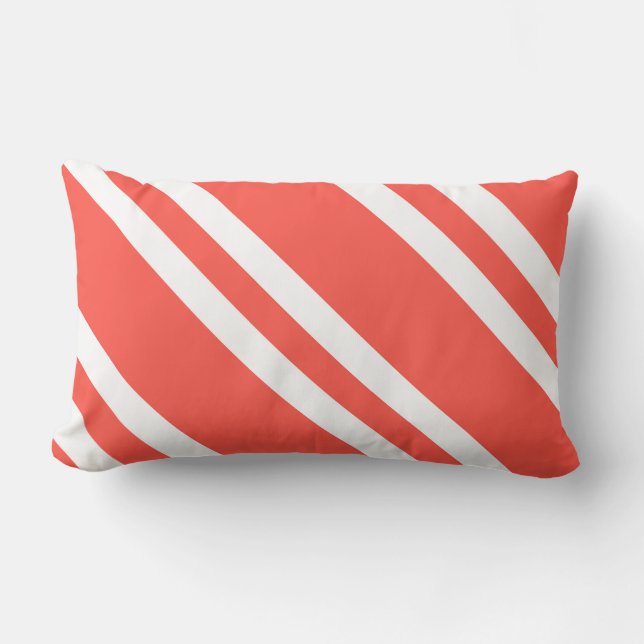 Coral Red and White Striped Lumbar Pillow (Front)