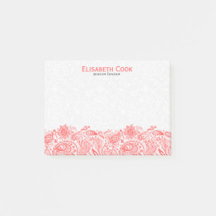 Coral-red And White Vintage Paisley Lace Post-it Notes