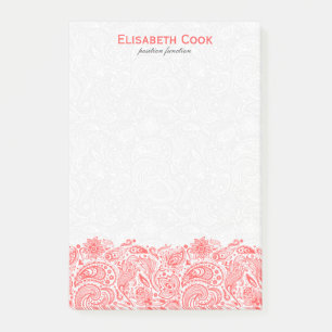 Coral-red And White Vintage Paisley Lace Post-it Notes