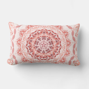 Coral Red Apricot Damask Mandala Lumbar Pillow