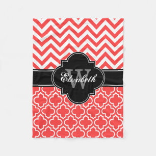 Coral Red Black LG Moroccan #6 LG Chevron 1INQR Fleece Blanket