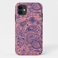 Coral-Red & Blue Vintage Floral Paisley Pattern