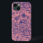 Coral-Red & Blue Vintage Floral Paisley Pattern iPhone 13 Case<br><div class="desc">Elegant vintage floral paisley lace pattern in navy blue and coral-red. Blue paisley has a transparent background. Coral-red colour in this sample can be change to any colour you like with navy blu paisley.</div>