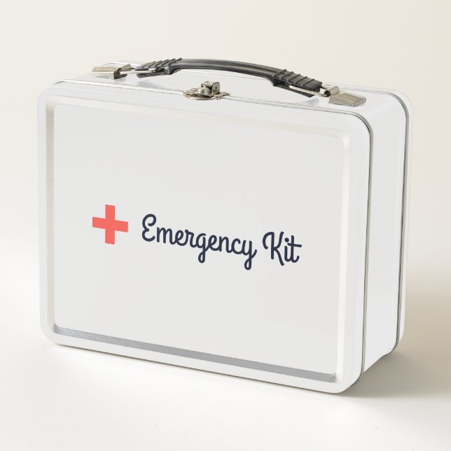 Coral Red Cross Script Emergency Kit Medicine Metal Lunch Box (Front)