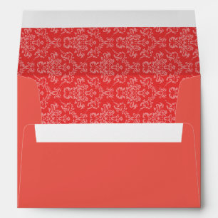 Coral Red Damask Monogram Personalized Envelopes