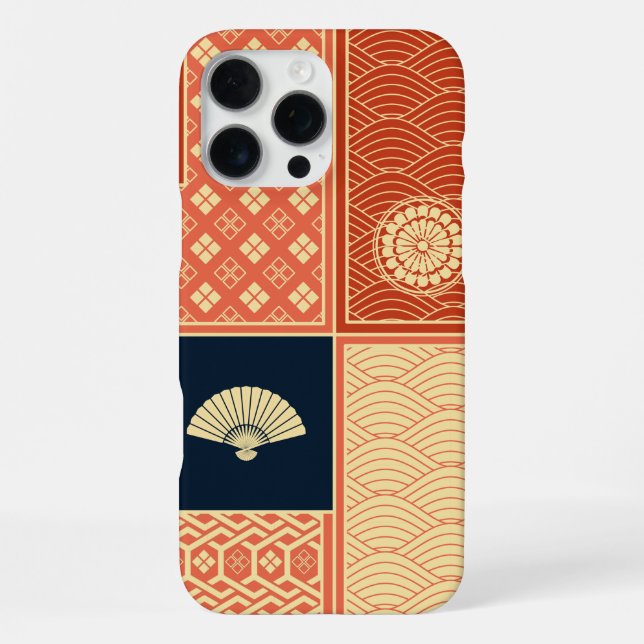 Coral Red Kimono Pattern Patchwork iPhone Case (Back)