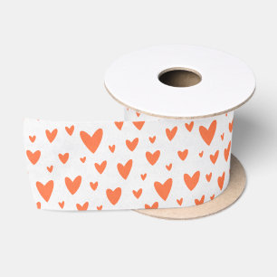 Coral red Love Heart Pattern Gift Wrapping Paper Satin Ribbon