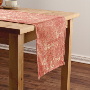 Coral Red Marble Texture Short Table Runner