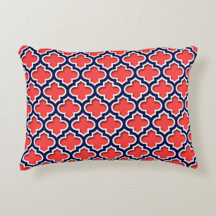 Coral Red Navy 5c Moroccan #5DS Decorative Pillow