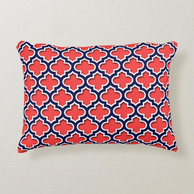Coral Red Navy 5c Moroccan #5DS Decorative Pillow (Front)
