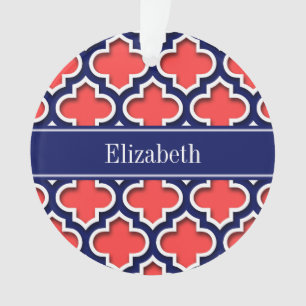 Coral Red Navy 5c Moroccan #5DS Navy Name Monogram Ornament
