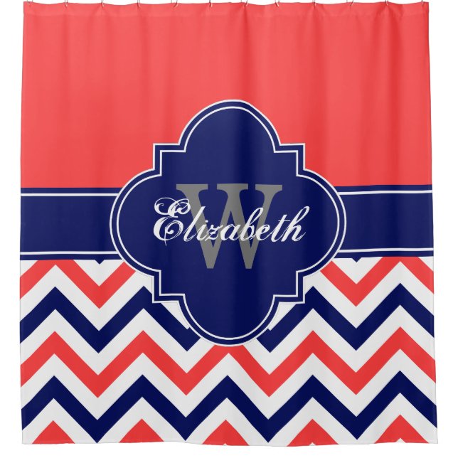 Coral Red Navy Blue LG Chevron 1ICBR Name Monogram (Front)