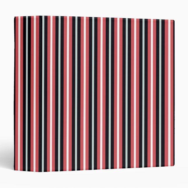 Coral Red Navy Blue White Stripes Binder (Front/Spine)