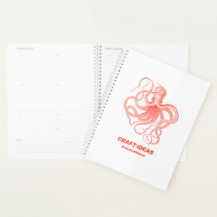 Coral-red octopus on white background planner