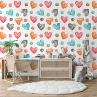 Coral Red Orange Blue Turquoise Hearts Art Pattern