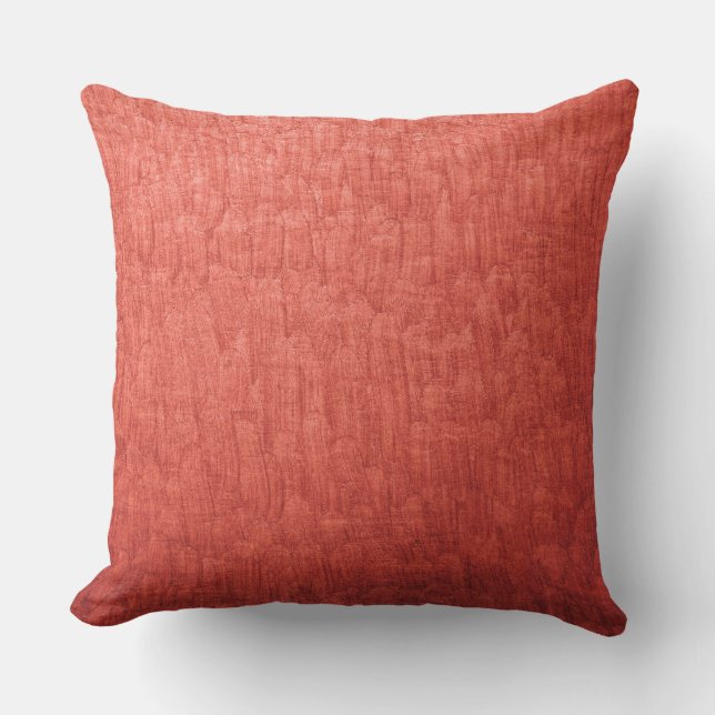 Coral Red Orange Brush Stroke Subtle Pattern Outdoor Pillow (Front)