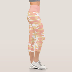Coral Red Orange Yellow White Camouflage Pattern Capri Leggings
