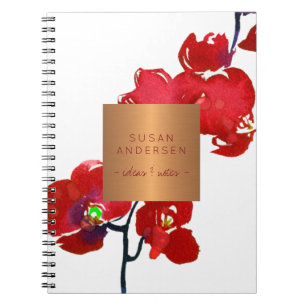 Coral red orchid elegant copper metallic label notebook