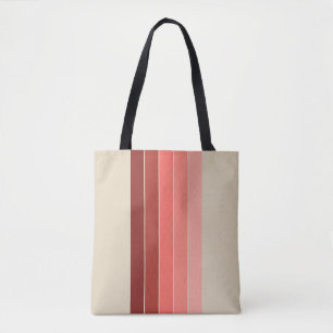 Coral Red Pink Beige Stripes Tote Bag