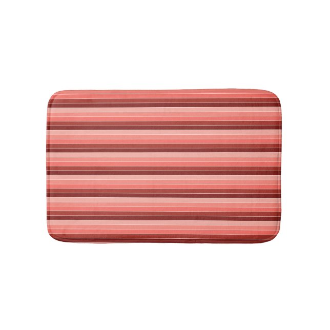 Coral Red Pink Stripes Bath Mat (Front)