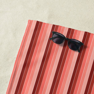 Coral Red Pink Stripes Beach Towel