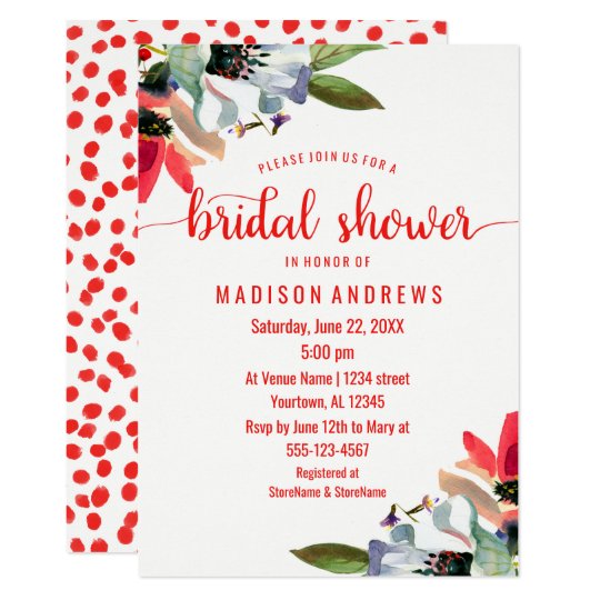 Coral Red Poppy Floral Bridal Shower Invitation