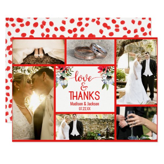 Coral Red Poppy Floral Wedding Thank You Photo Card