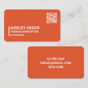 Coral Red QR Teen Childcare Business Card