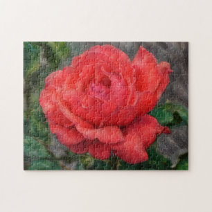 Coral Red Rose Flower Art Floral Puzzle