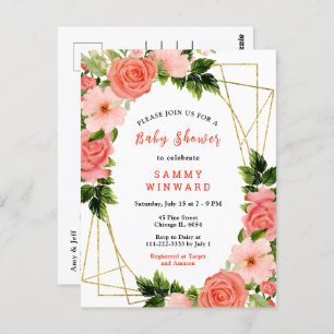 Coral Red Roses with Foliage Baby Shower Postcard