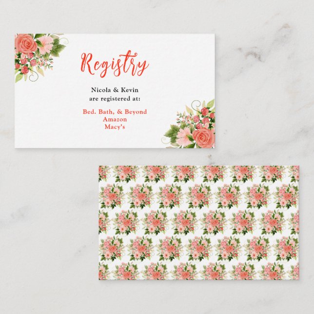 Coral Red Roses with Foliage Enclosure Card (Front/Back)