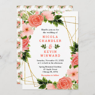 Coral Red Roses with Foliage Invitation