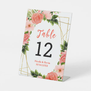 Coral Red Roses with Foliage Pedestal Sign