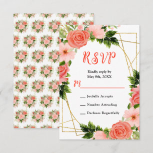 Coral Red Roses with Foliage RSVP Card
