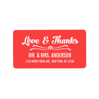 Coral Red Script Wedding Thank You Address Label