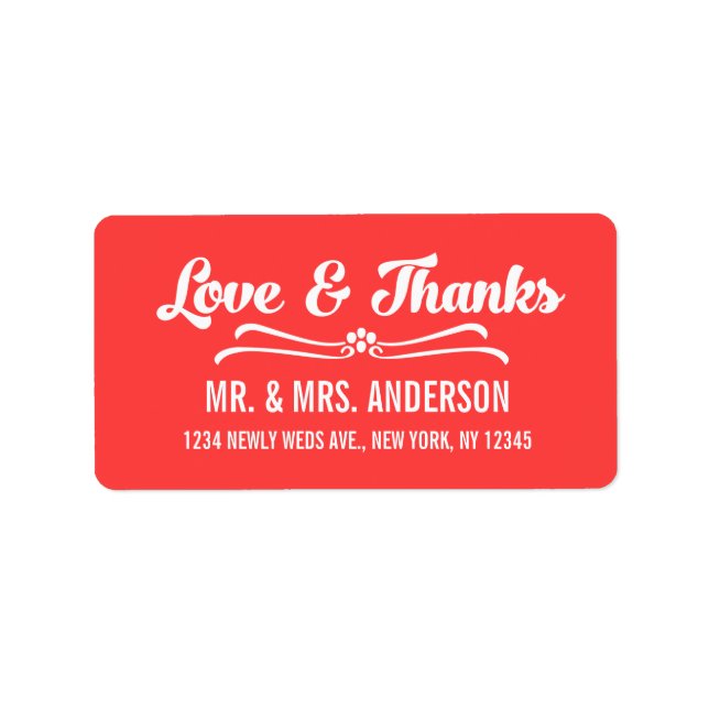 Coral Red Script Wedding Thank You Address Label (Front)