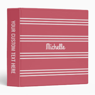 Coral Red Stripes custom monogram binders