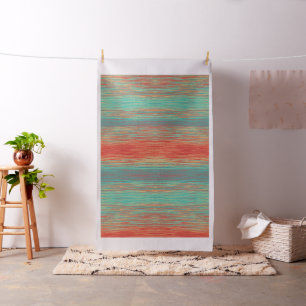 Coral Red Teal Green Rough Blended Stripes Fabric