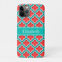Coral Red, Teal Moroccan #5DS Teal Name Monogram