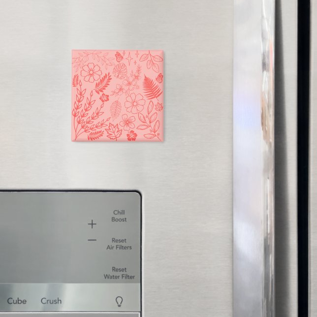 Coral Red Tropical Floral Pattern  Magnet (In Situ (Fridge))