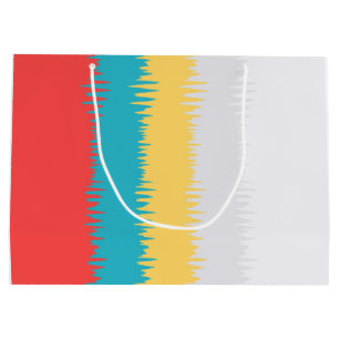 Coral Red Turquoise Blue Yellow Grey White Stripes Large Gift Bag