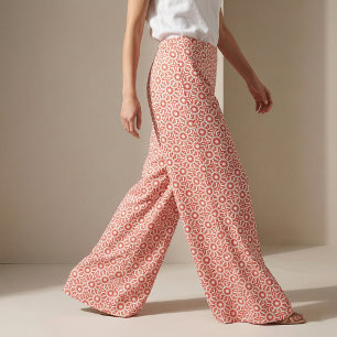 Coral Red White Boho Chic Mosaic Geometric Tile Fabric