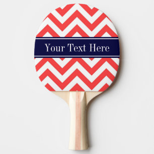 Coral Red White LG Chevron Navy Blue Name Monogram Ping Pong Paddle