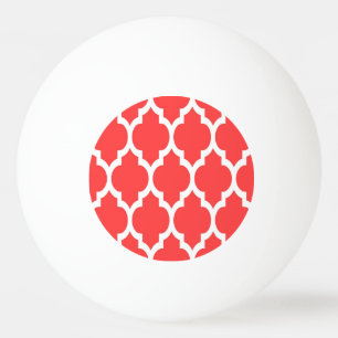 Coral Red White Moroccan Quatrefoil Pattern #4 Ping Pong Ball