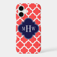 Coral Red Wht Moroccan #5 Navy 3 Initial Monogram