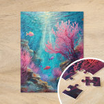 Coral Reef Abstract Ocean Modern Art Jigsaw Puzzle<br><div class="desc">A modern abstract painting of an underwater ocean scene, featuring colourful fish swimming amidst vibrant coral in bright pastel hues of teal blue and pink. The abstract brushstrokes give the piece a flowing, dynamic feel, capturing the serene beauty and energy of the ocean. This playful and artistic interpretation brings the...</div>
